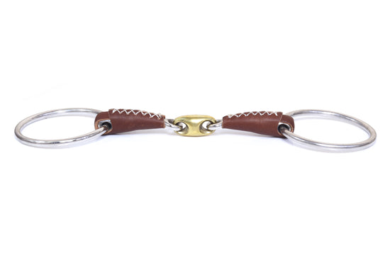 Loose Ring Leather Covered Snaffle Horse Bit with Lozenge Link
